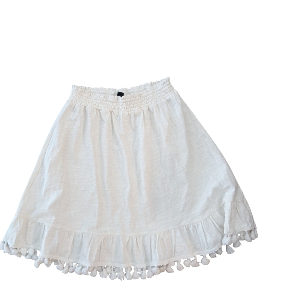 Saks,Elegant White Skirt with Tassel Hem, Size M